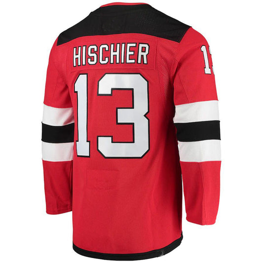 NJ.Devils #13 Nico Hischier Home Captain Patch Primegreen Authentic Pro Player Jersey Red Stitched American Hockey Jerseys CustomName