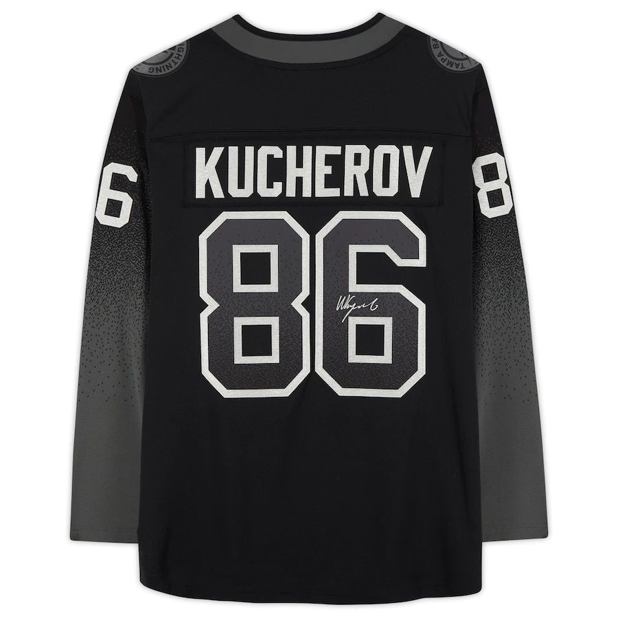TB.Lightning #86 Nikita Kucherov Fanatics Authentic Autographed Breakaway Alternate Jersey Black Stitched American Hockey Jerseys CustomName