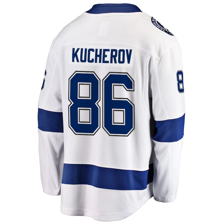 TB.Lightning #86 Nikita Kucherov Fanatics Branded Away Premier Breakaway Player Jersey White Stitched American Hockey Jerseys CustomName