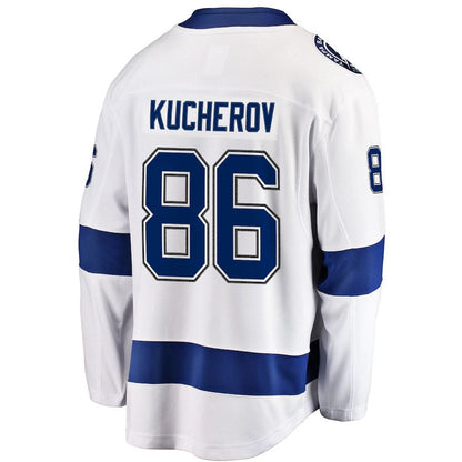TB.Lightning #86 Nikita Kucherov Fanatics Branded Away Premier Breakaway Player Jersey White Stitched American Hockey Jerseys CustomName