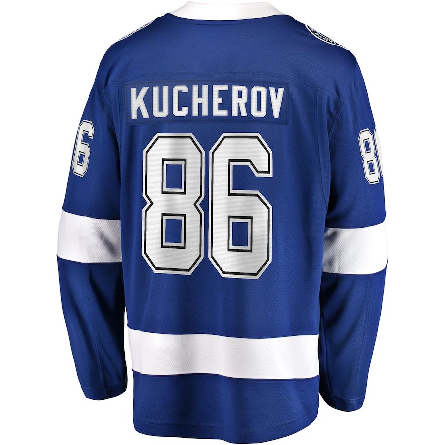 TB.Lightning #86 Nikita Kucherov Fanatics Branded Home 2022 Stanley Cup Final Breakaway Player Jersey Blue Stitched American Hockey Jerseys CustomName