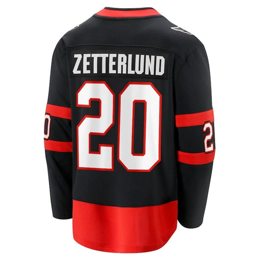 O.Senators #20 Fabian Zetterlund Fanatics Home Breakaway Jersey - Black Stitched American Hockey Jerseys CustomName