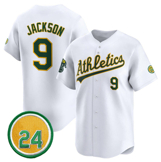 Oakland Athletics #9 Reggie Jackson White 2024 Home Limited With Rickey Henderson Patch Stitched Baseball Jersey