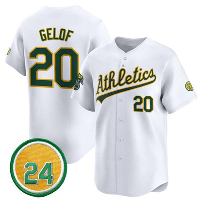 Oakland Athletics #20 Zack Gelof White 2024 Home Limited With Rickey Henderson Patch Stitched Baseball Jersey