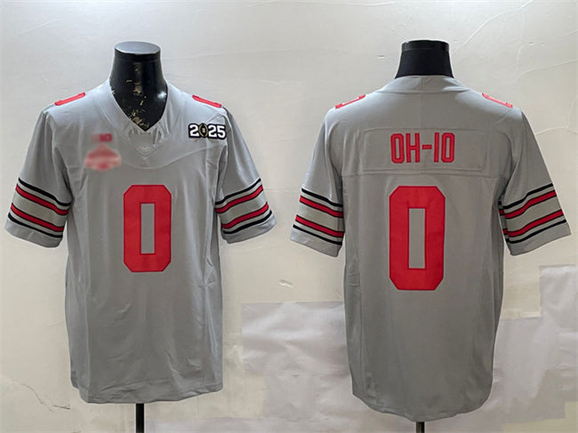 O.State Buckeyes #0 OH-IO Grey 2025 CFP Final With National Champions Patch F.U.S.E. Vapor Limited Stitched Football American College Jerseys