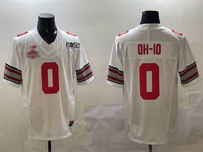 O.State Buckeyes #0 OH-IO White 2025 CFP Final With National Champions Patch F.U.S.E. Vapor Limited Stitched Football American College Jerseys