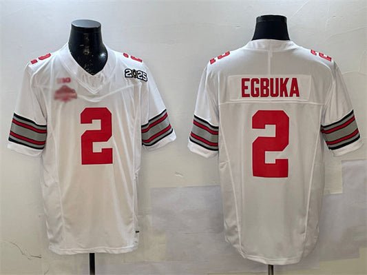 O.State Buckeyes #2 Emeka Egbuka White 2025 CFP Final With National Champions Patch F.U.S.E. Vapor Limited Stitched Football American College Jerseys