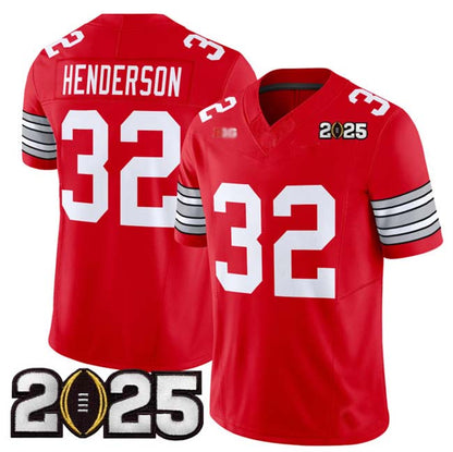 O.State Buckeyes #32 TreVeyon Henderson Red 2025 CFP Final Patch F.U.S.E. Vapor Limited Stitched Football American College Jerseys