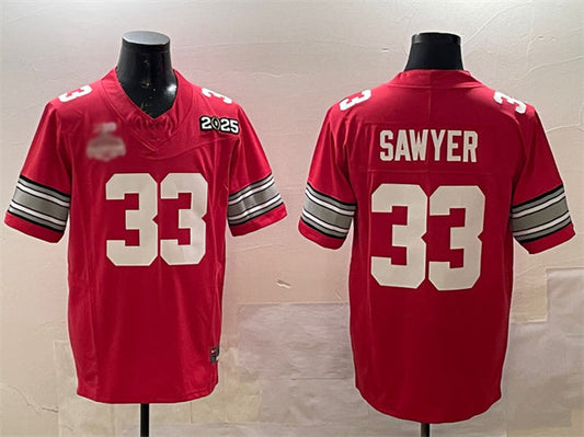 O.State Buckeyes #33 Jack Sawyer Red 2025 CFP Final With National Champions Patch F.U.S.E. Vapor Limited Stitched Football American College Jerseys