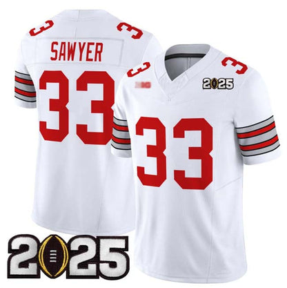 O.State Buckeyes #33 Jack Sawyer White Gold 2025 CFP Final Patch F.U.S.E. Vapor Limited Stitched Football American College Jerseys