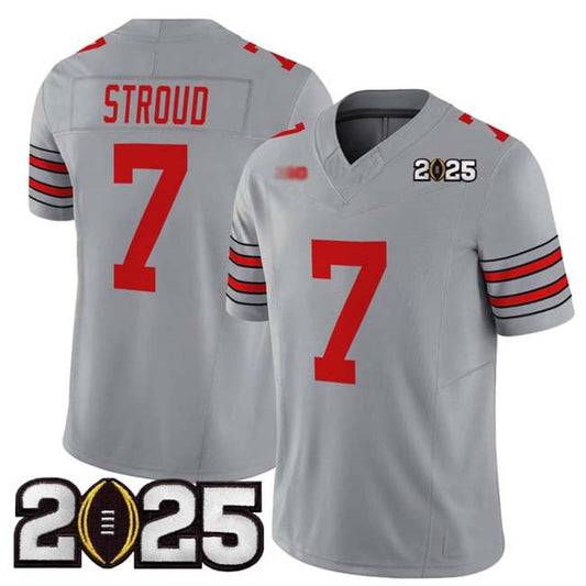 O.State Buckeyes #7 C.J. Stroud Grey 2025 CFP Final Patch F.U.S.E. Vapor Limited Stitched Football American College Jerseys
