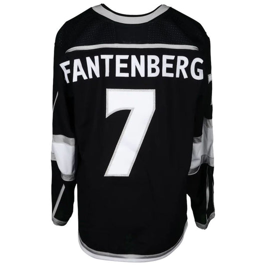 LA.Kings #7 Oscar Fantenberg Fanatics Authentic Game-Used Black Jersey from the 2018 Playoffs Black Stitched American Hockey Jerseys CustomName