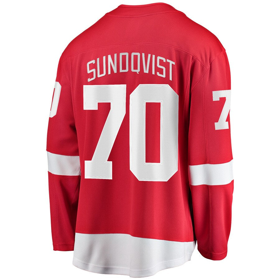 D.Red Wings #70 Oskar Sundqvist Fanatics Branded Home Breakaway Player Jersey Red Stitched American Hockey Jerseys CustomName