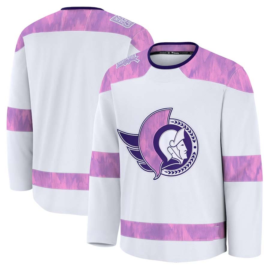 O.Senators Fanatics 2024 Hockey Fights Cancer Practice Jersey - White Stitched American Hockey Jerseys CustomName