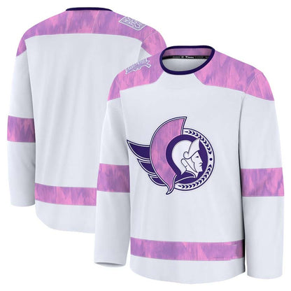 O.Senators Fanatics 2024 Hockey Fights Cancer Practice Jersey - White Stitched American Hockey Jerseys CustomName