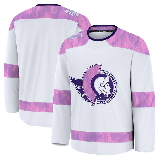 O.Senators Fanatics 2024 Hockey Fights Cancer Practice Jersey - White Stitched American Hockey Jerseys CustomName