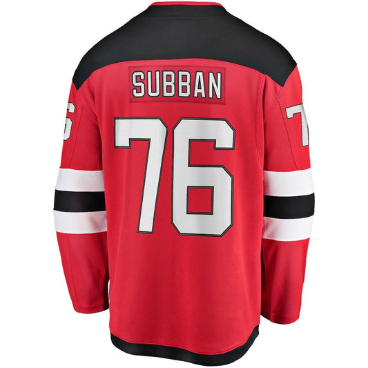 NJ.Devils #76 P.K. Subban Fanatics Branded Premier Breakaway Player Jersey Red Stitched American Hockey Jerseys CustomName