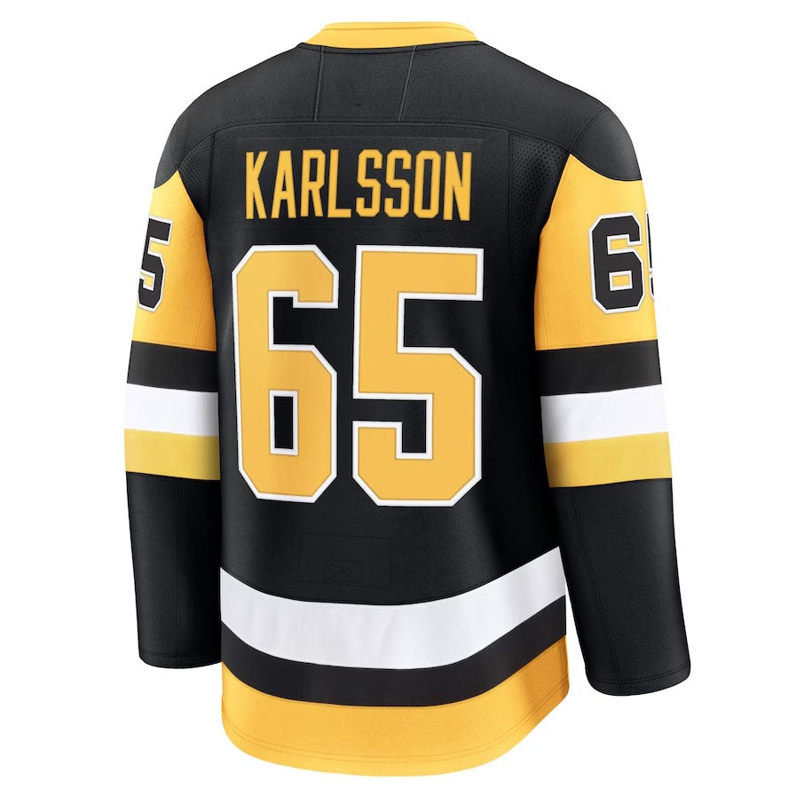 P.Penguins #65 Erik Karlsson Fanatics Home Premium Jersey - Black Stitched American Hockey Jerseys CustomName