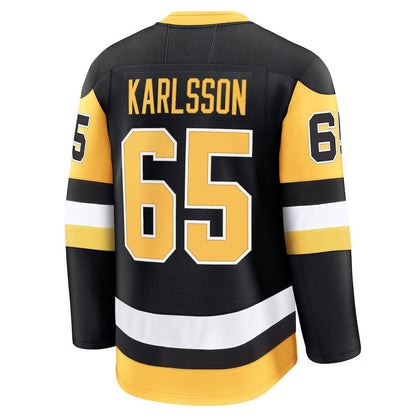 P.Penguins #65 Erik Karlsson Fanatics Home Premium Jersey - Black Stitched American Hockey Jerseys CustomName