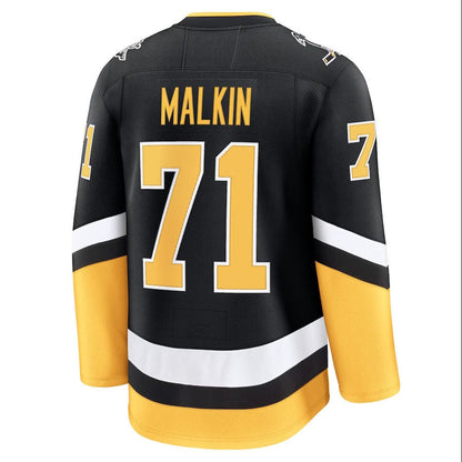 P.Penguins #71 Evgeni Malkin Fanatics Alternate Premium Jersey - Black Stitched American Hockey Jerseys CustomName