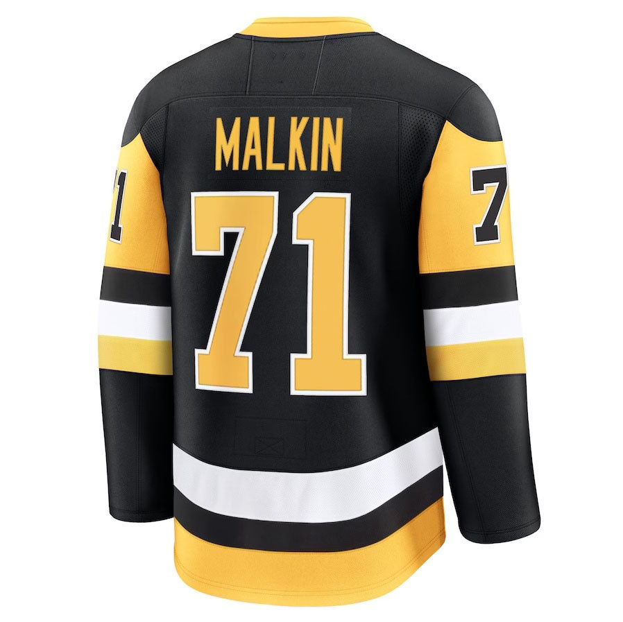 P.Penguins #71 Evgeni Malkin Fanatics Home Premium Jersey - Black Stitched American Hockey Jerseys CustomName