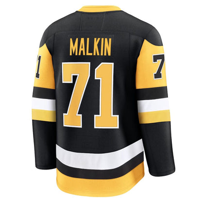P.Penguins #71 Evgeni Malkin Fanatics Home Premium Jersey - Black Stitched American Hockey Jerseys CustomName