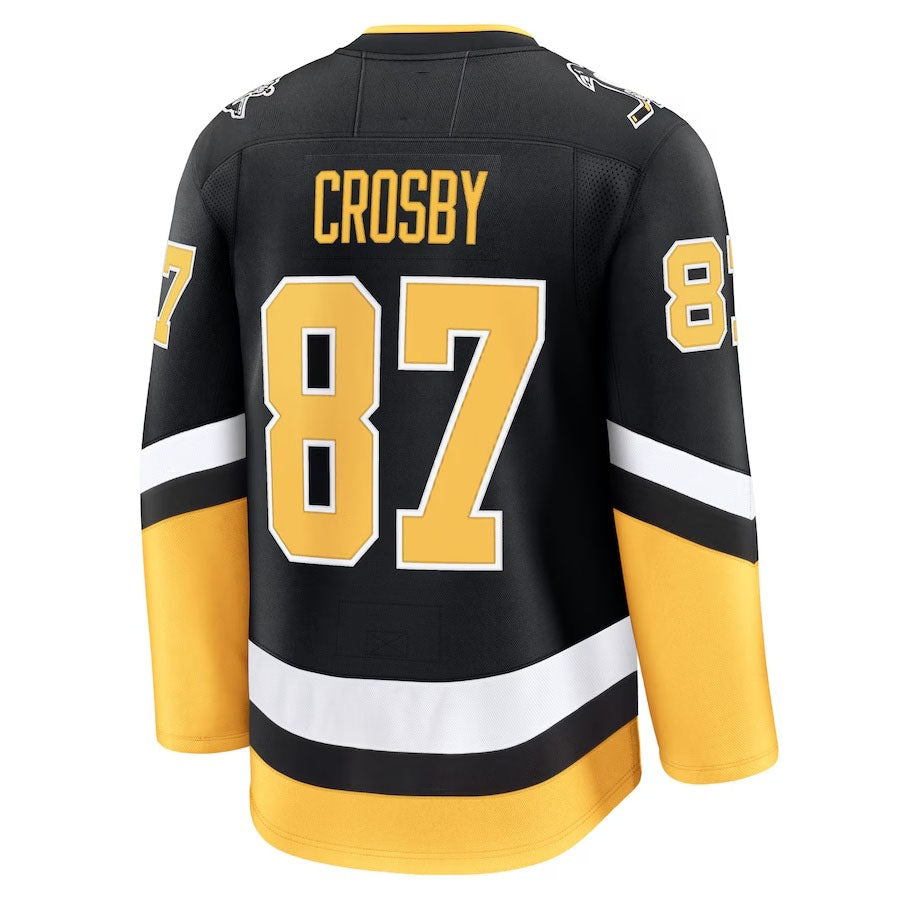 P.Penguins #87 Sidney Crosby Fanatics Alternate Premium Jersey - Black Stitched American Hockey Jerseys CustomName