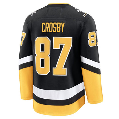 P.Penguins #87 Sidney Crosby Fanatics Alternate Premium Jersey - Black Stitched American Hockey Jerseys CustomName