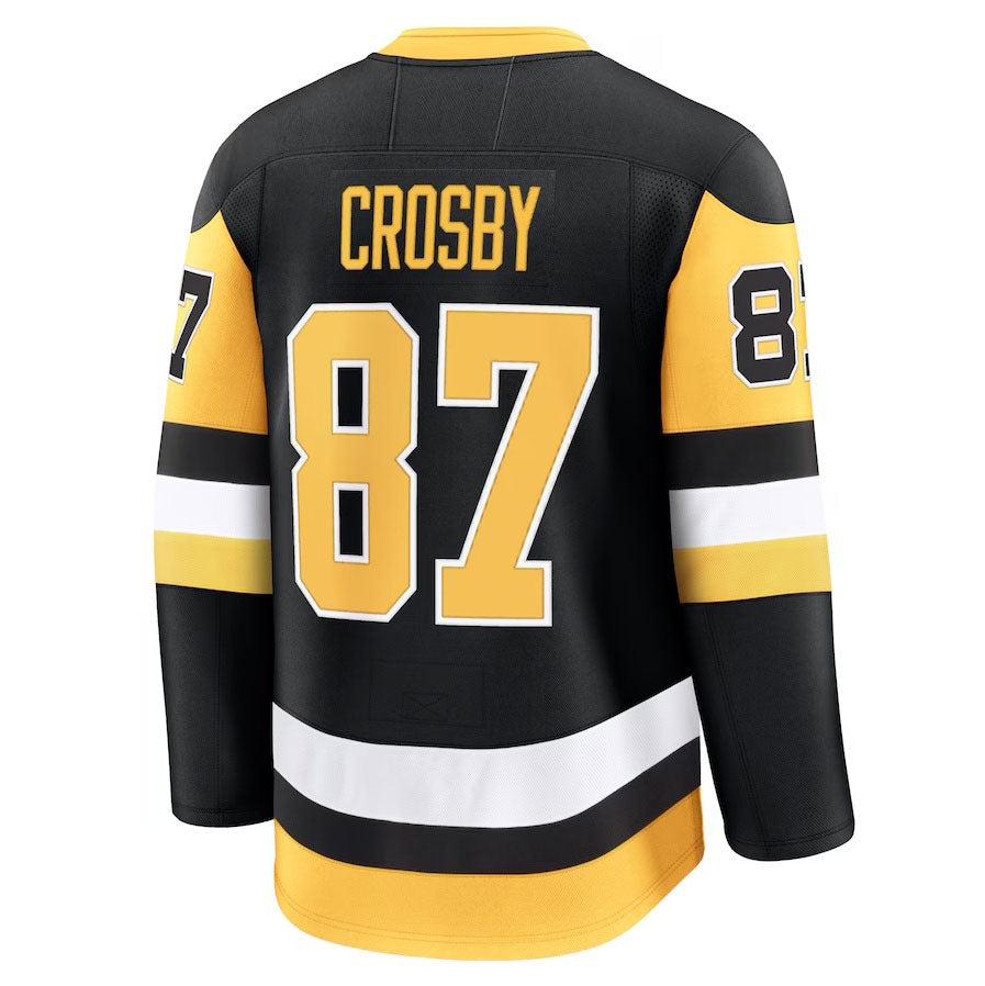 P.Penguins #87 Sidney Crosby Fanatics Home Premium Jersey - Black Stitched American Hockey Jerseys CustomName