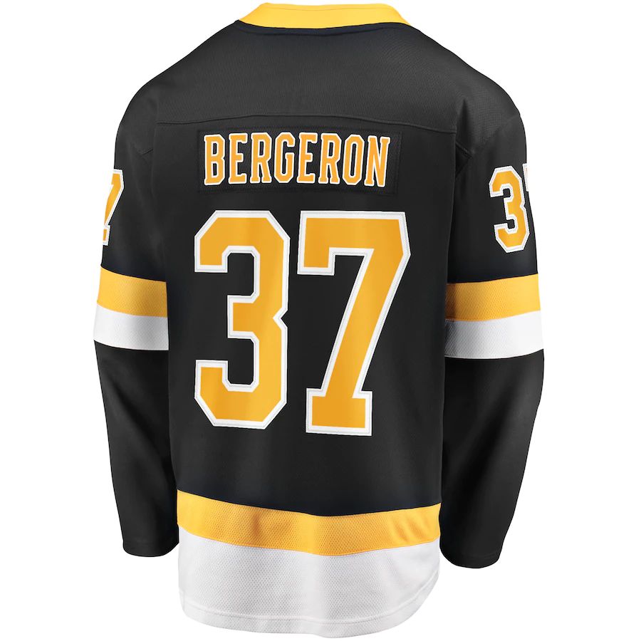 B.Bruins #37 Patrice Bergeron Fanatics Branded Captain Alternate Premier Breakaway Player Jersey Black Stitched American Hockey Jerseys CustomName