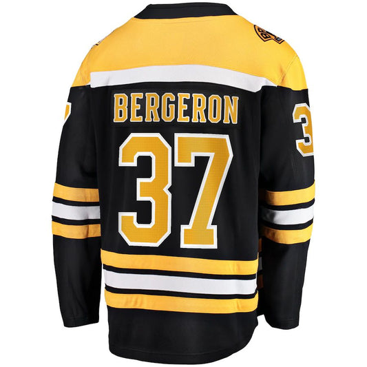B.Bruins #37 Patrice Bergeron Fanatics Branded Home Captain Premier Breakaway Player Jersey Black Stitched American Hockey Jerseys CustomName