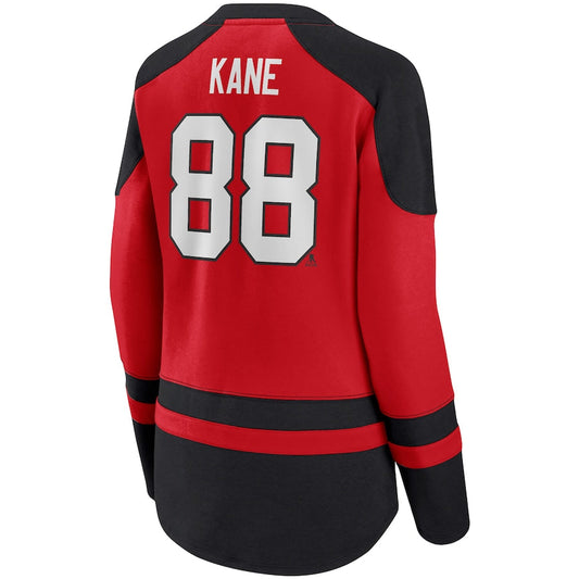 C.Blackhawks #88 Patrick Kane Fanatics Branded Lace-Up Raglan Sweatshirt Red Black Stitched American Hockey Jerseys CustomName