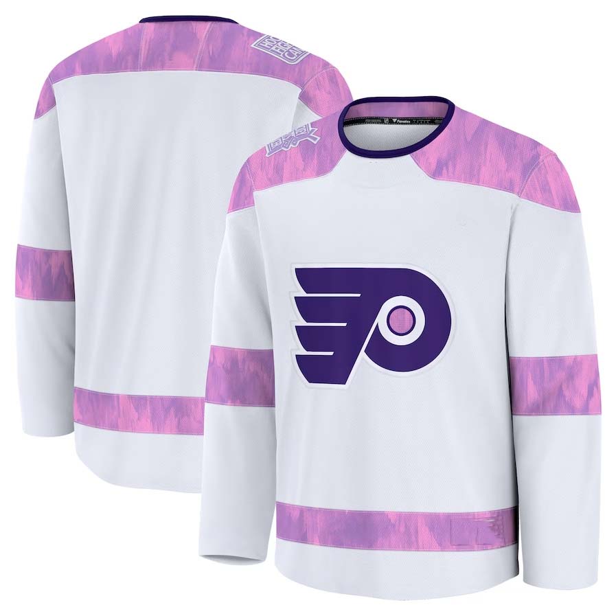 P.Flyers Fanatics 2024 Hockey Fights Cancer Practice Jersey - White Stitched American Hockey Jerseys CustomName