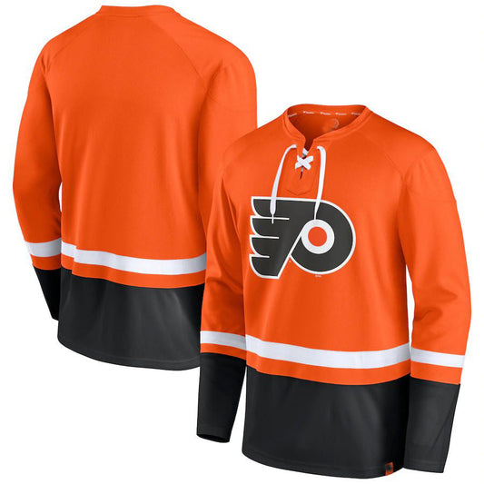 P.Flyers Fanatics Branded Super Mission Slapshot Lace-Up Pullover Sweatshirt Orange Stitched American Hockey Jerseys CustomName