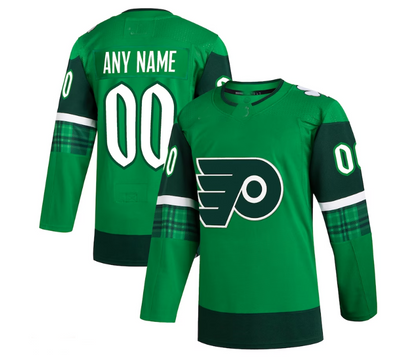 Custom P.Flyers 2023 St. Patrick's Day Primegreen Authentic Jersey - Kelly Green Stitched American Hockey Jerseys CustomName