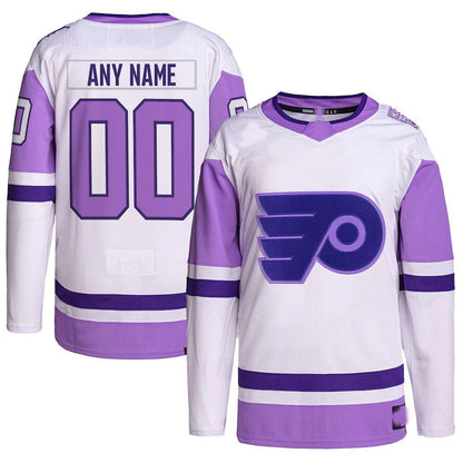 Custom P.Flyers Hockey Fights Cancer Primegreen Authentic Jersey White-Purple Stitched American Hockey Jerseys CustomName