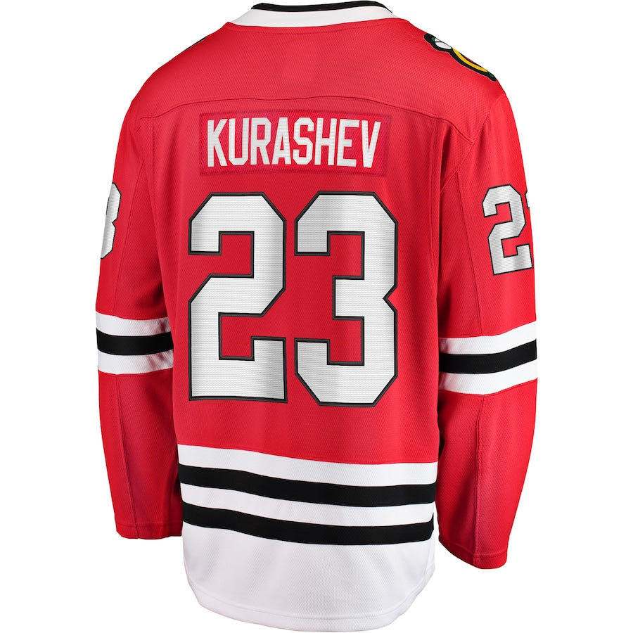 C.Blackhawks #23 Philipp Kurashev Fanatics Branded Home Breakaway Player Jersey Red Stitched American Hockey Jerseys CustomName