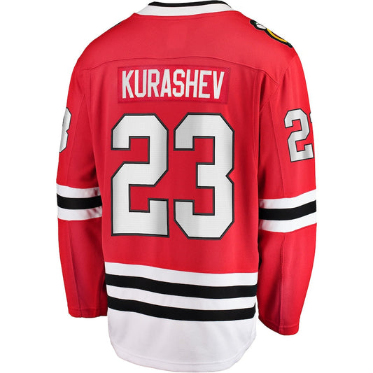C.Blackhawks #23 Philipp Kurashev Fanatics Branded Home Breakaway Player Jersey Red Stitched American Hockey Jerseys CustomName
