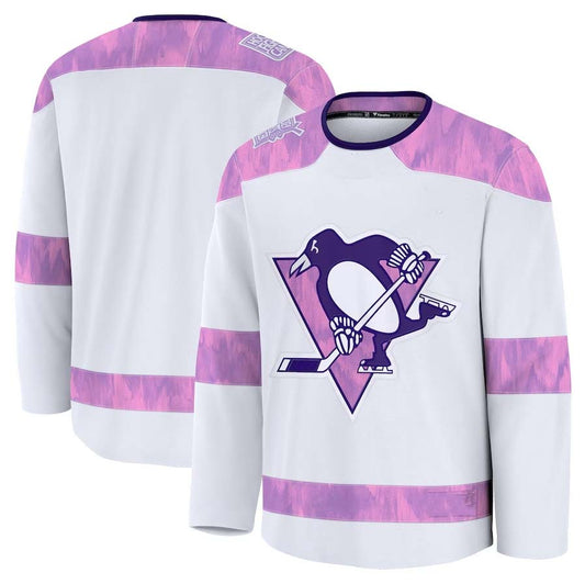 P.Penguins Fanatics 2024 Hockey Fights Cancer Practice Jersey - White Stitched American Hockey Jerseys CustomName