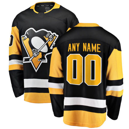 Custom P.Penguins Fanatics Branded Home Breakaway Black Stitched American Hockey Jerseys CustomName