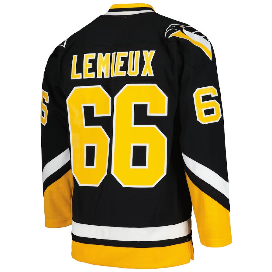 P.Penguins #66 Mario Lemieux Mitchell & Ness 1992-93 Blue Line Player Jersey - Black Stitched American Hockey Jerseys CustomName