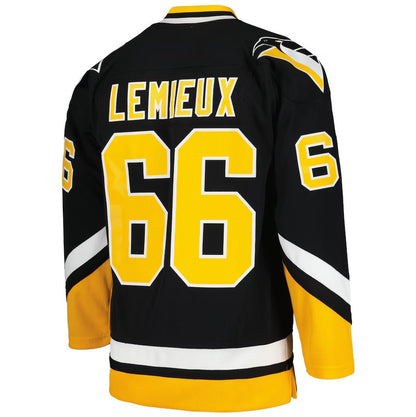 P.Penguins #66 Mario Lemieux Mitchell & Ness 1992-93 Blue Line Player Jersey - Black Stitched American Hockey Jerseys CustomName