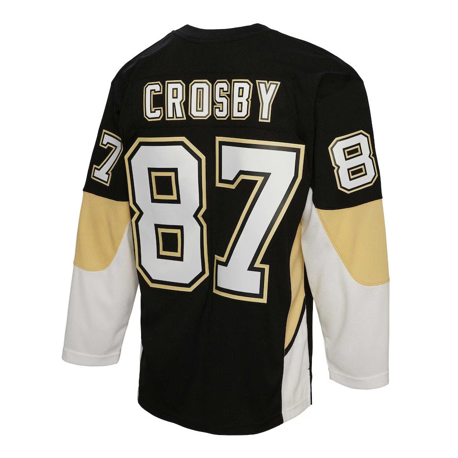 P.Penguins #87 Sidney Crosby Mitchell & Ness Captain Patch 2008-09 Blue Line Player Jersey - Black Stitched American Hockey Jerseys CustomName