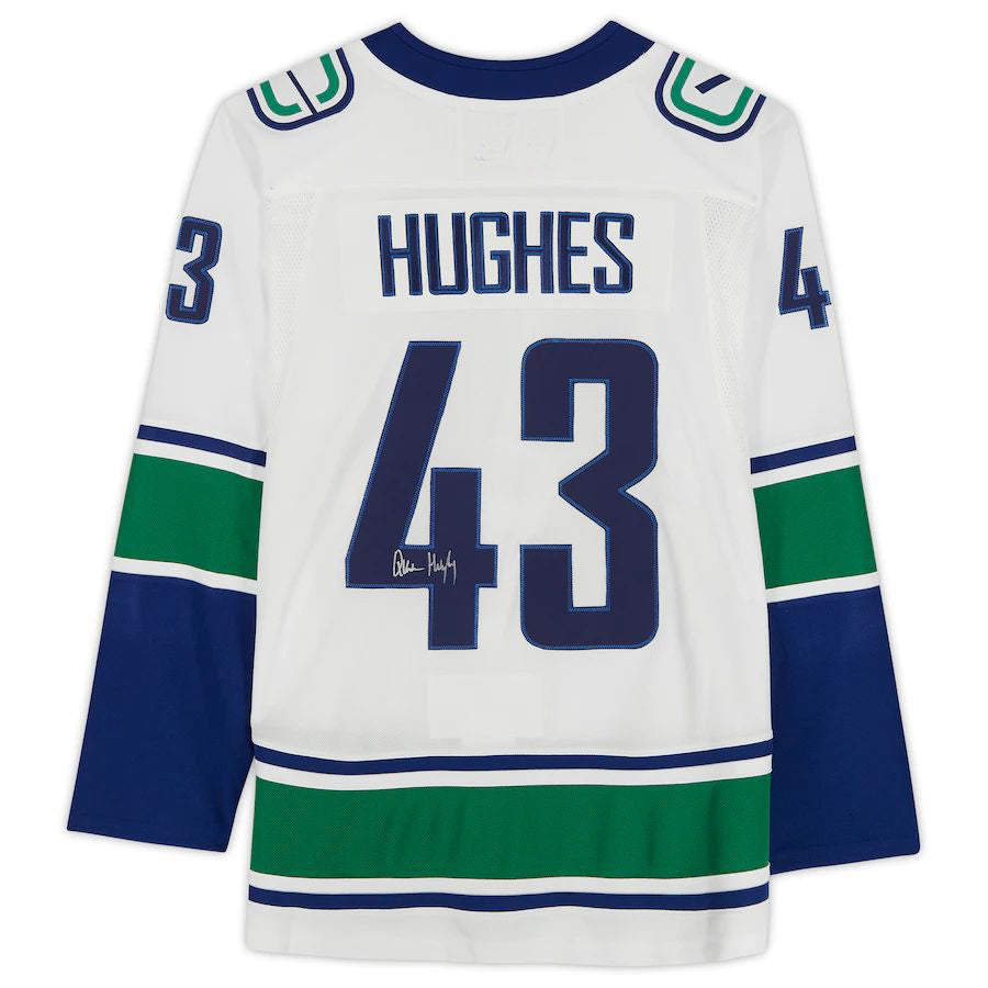 V.Canucks #43 Quinn Hughes Fanatics Authentic Autographed White Jersey Stitched American Hockey Jerseys CustomName