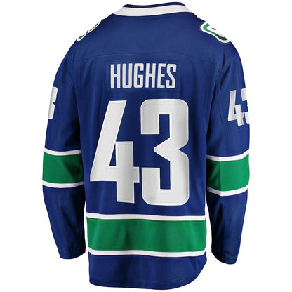 V.Canucks #43 Quinn Hughes Fanatics Branded Home Premier Breakaway Player Jersey Blue Stitched American Hockey Jerseys CustomName