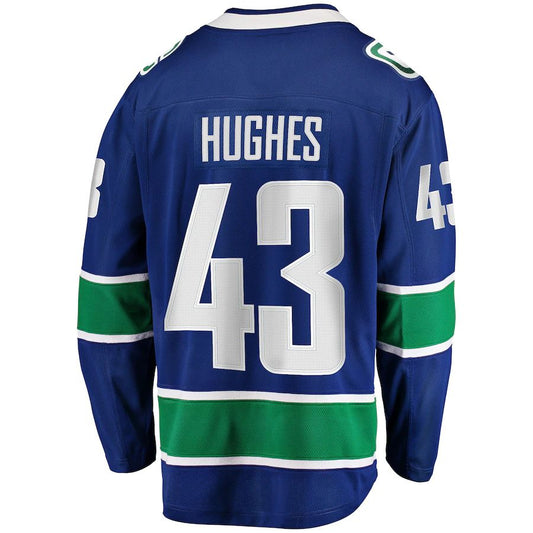 V.Canucks #43 Quinn Hughes Fanatics Branded Home Premier Breakaway Player Jersey Blue Stitched American Hockey Jerseys CustomName