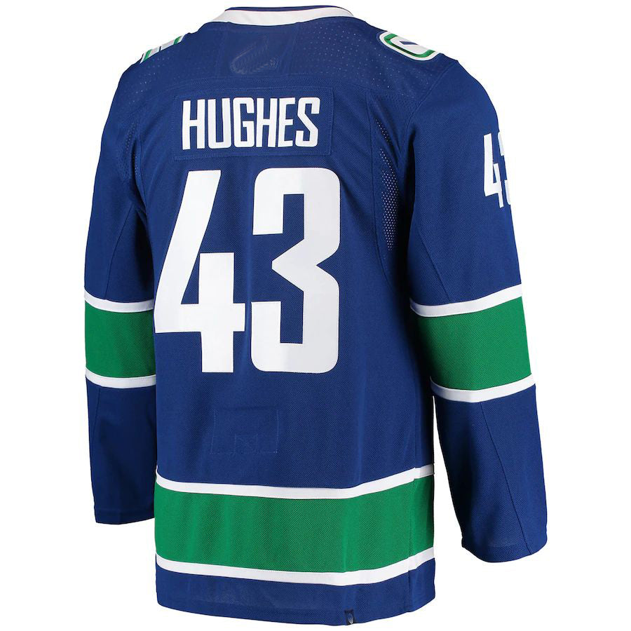 V.Canucks #43 Quinn Hughes Home Authentic Pro Player Jersey Blue Stitched American Hockey Jerseys CustomName