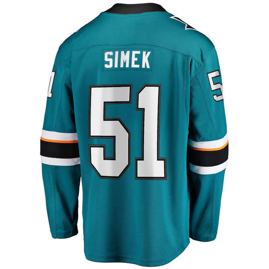 SJ.Sharks #51 Radim Simek Fanatics Branded Home Breakaway Player Jersey Teal Stitched American Hockey Jerseys CustomName