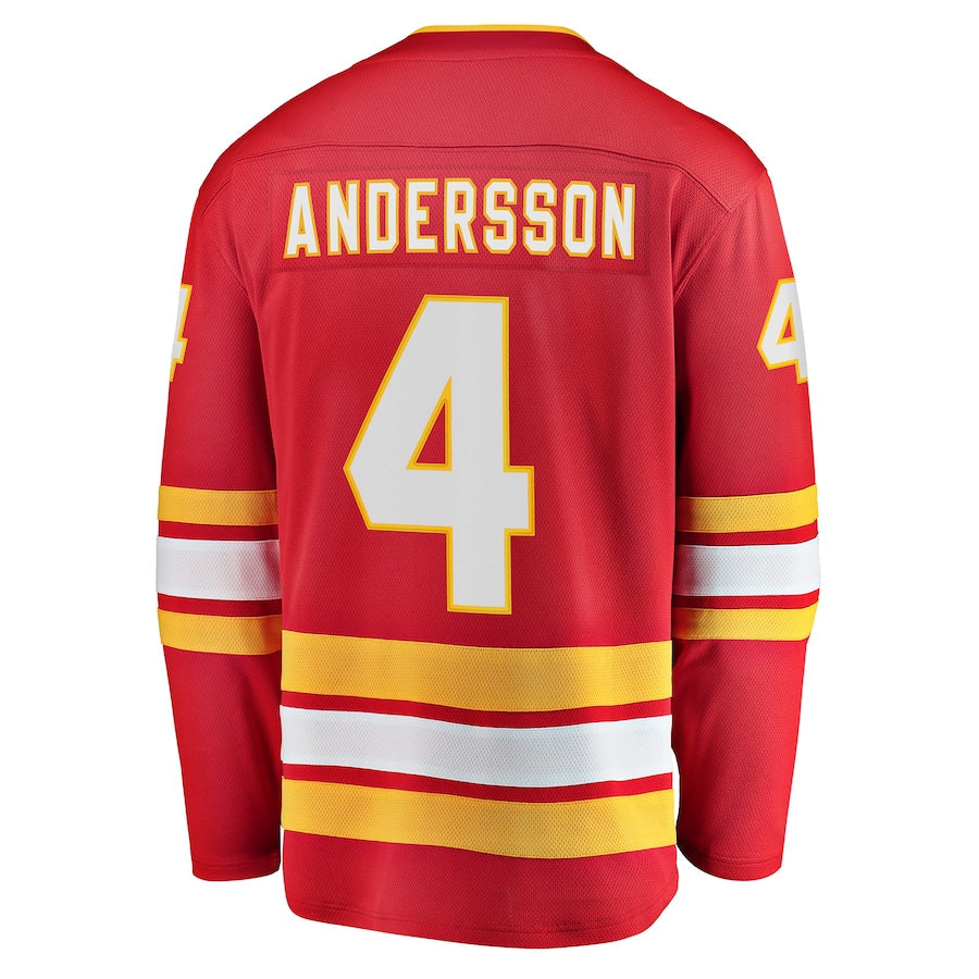 C.Flames #4 Rasmus Andersson Fanatics Branded Home Team Breakaway Player Jersey Red Stitched American Hockey Jerseys CustomName