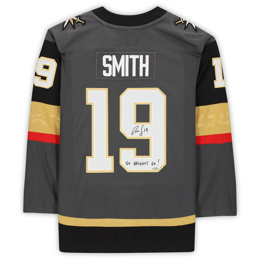 V.Golden Knights #19 Reilly Smith Fanatics Authentic Autographed with Go Knights Go! Inscription Limited Edition of 19 Gray Hockey Jerseys CustomName